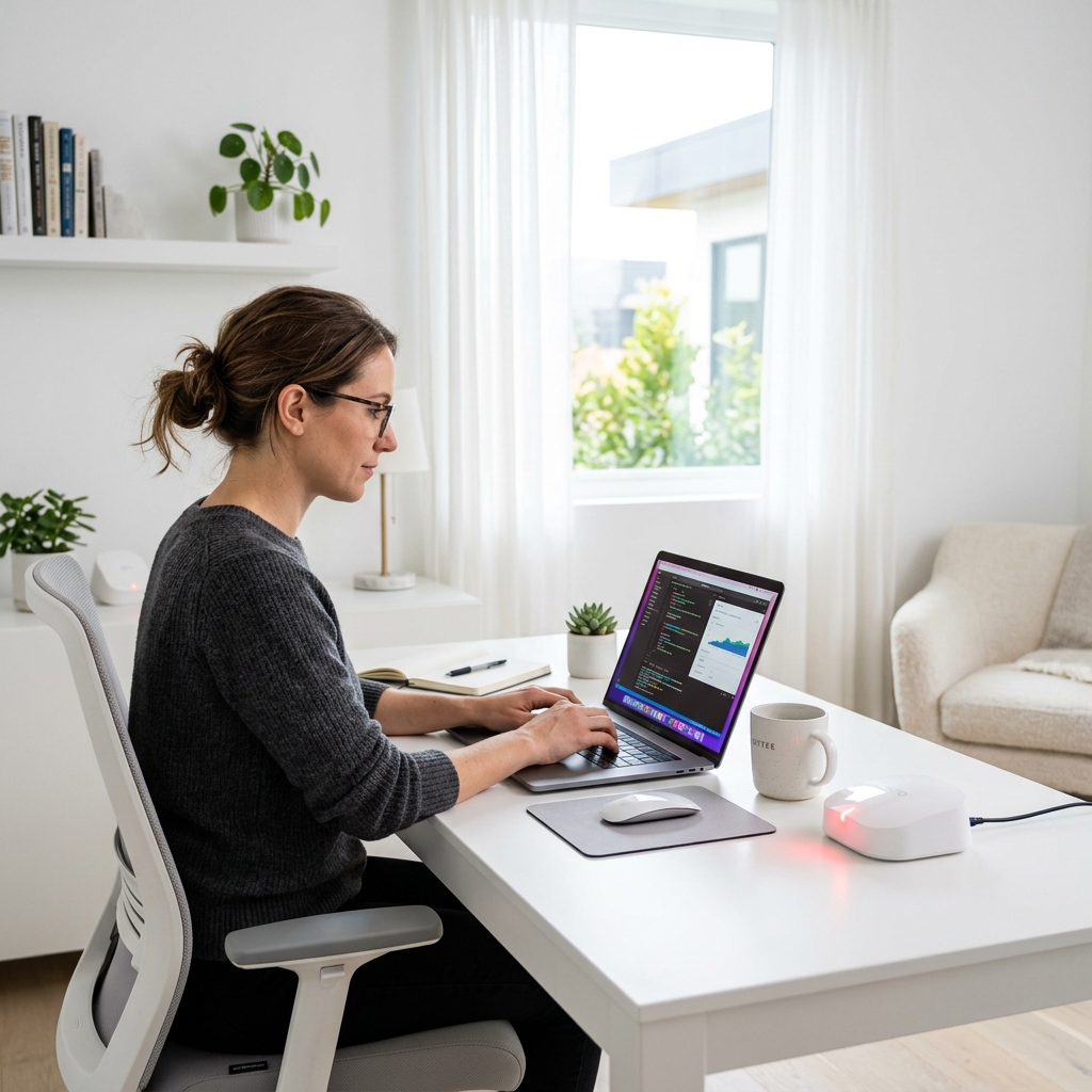 Professional remote worker using fast internet in modern home office